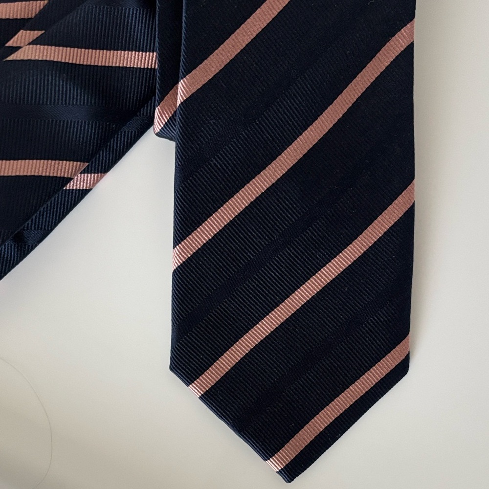 Navy and Pink Striped Silk Tie Made in Italy